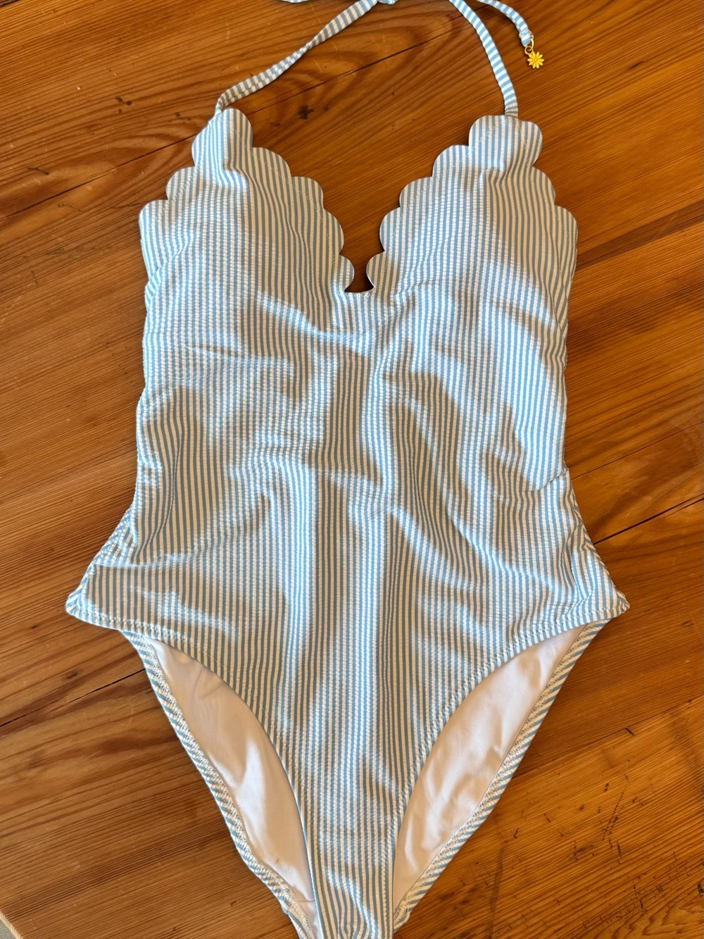 Jessica Simpson Blue and White Striped Scallop One-Piece Swimsuit